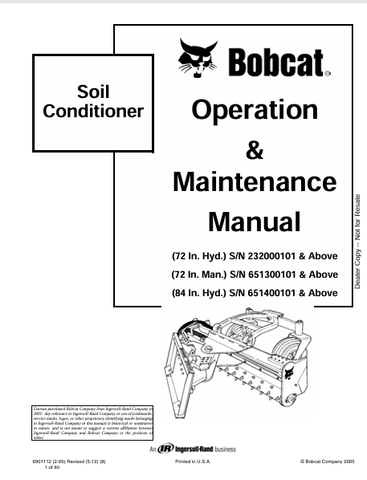 Discover the comprehensive operation and maintenance manual for BOBCAT 72 in. and 84 in. soil conditioners. Download the PDF for expert guidance today!