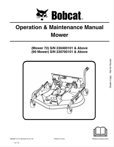 Discover the comprehensive BOBCAT 72 Mower and 90 Mower Operation & Maintenance Manual (6902087) in PDF format. Essential for optimal mower performance.