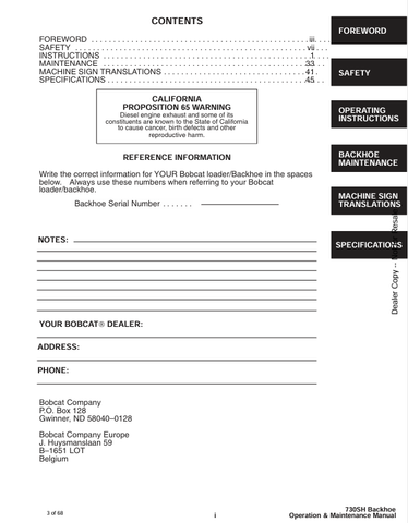 BOBCAT 730SH (6900923) OPERATION AND MAINTENANCE MANUAL PDF FILE