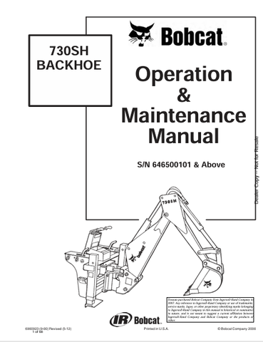 Discover the comprehensive BOBCAT 730SH Backhoe Operation & Maintenance Manual (6900923) in PDF format. Essential for safe and efficient operation.