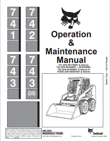 Discover the comprehensive operation and maintenance manual for BOBCAT models 741, 742, 743, and 743DS. Download the PDF file for essential guidance.