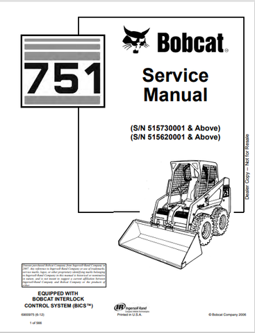 Access the BOBCAT 751 Service Manual (6900975) in PDF format. Get detailed maintenance and repair information to keep your equipment running smoothly.