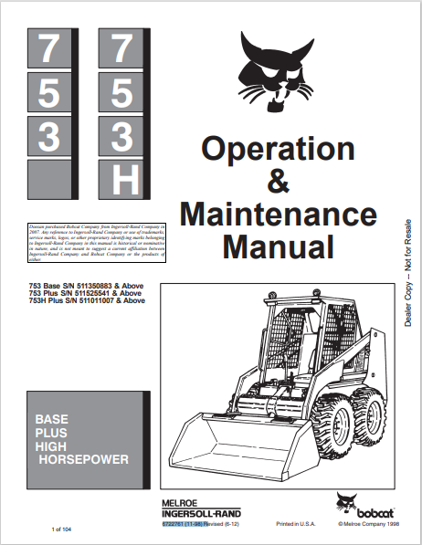 Discover the comprehensive operation and maintenance manual for the BOBCAT 753 and 753H. Download the PDF file for essential insights and guidelines.