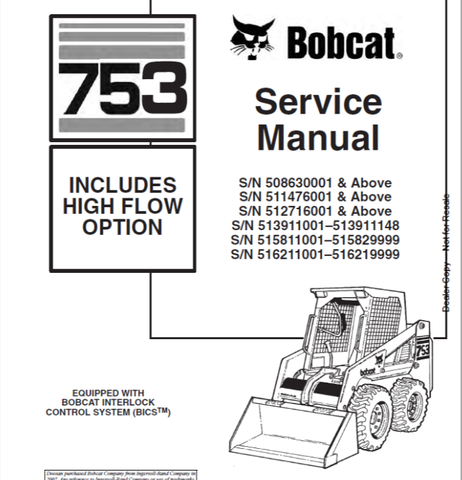 Discover the essential BOBCAT 753 Service Manual, designed specifically for your high-flow option needs. This comprehensive PDF file (part number 6900090) provides detailed insights and instructions to keep your equipment running smoothly and efficiently.