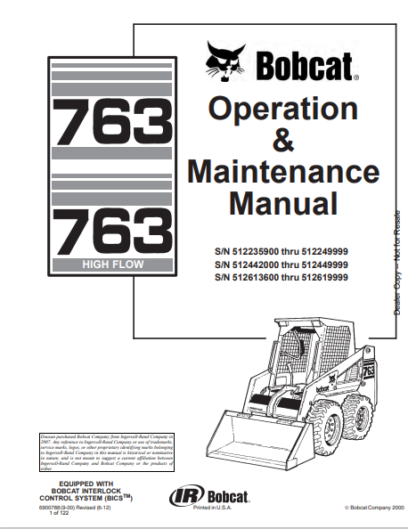 Discover the comprehensive BOBCAT 763 Operation & Maintenance Manual (6900788) in PDF format. Ensure optimal performance and longevity of your equipment.