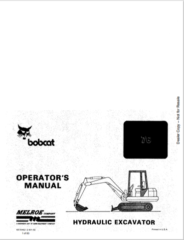  Discover the comprehensive BOBCAT 76 Hydraulic Excavator Operator's Manual (6570482) in PDF format. Essential guidance for efficient operation and maintenance.