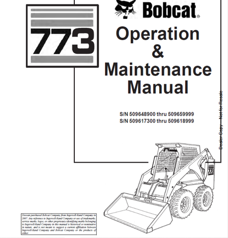 Enhance your operational efficiency with the BOBCAT 773 Loader Operation & Maintenance Manual (Part No. 6900789). This comprehensive PDF file is designed to provide you with essential information for the effective use and upkeep of your loader, ensuring optimal performance and longevity.