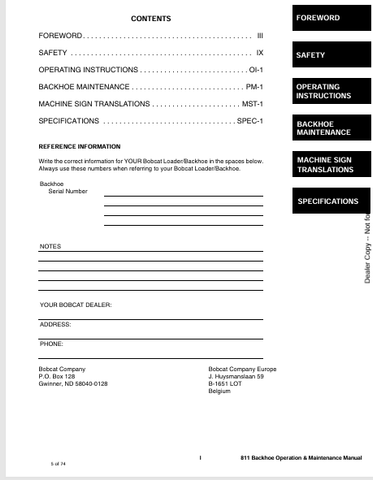 BOBCAT 811 BACKHOE (6900404) OPERATION AND MAINTENANCE MANUAL PDF FILE