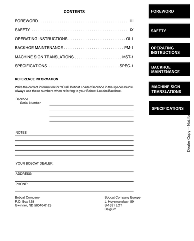 BOBCAT 811 BACKHOE (6902594) OPERATION AND MAINTENANCE MANUAL PDF FILE