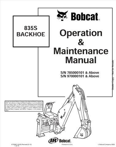  Discover the comprehensive BOBCAT 835S Backhoe Operation & Maintenance Manual (6720861) in PDF format. Essential for safe and efficient operation.