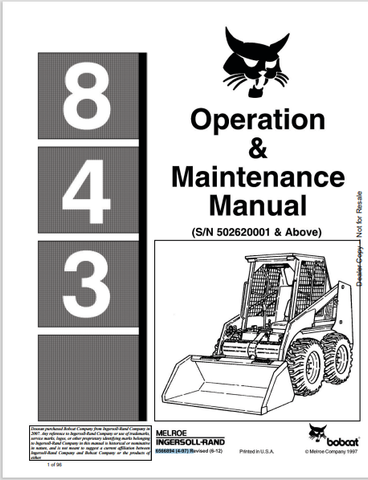 Discover the comprehensive BOBCAT 843 Operation & Maintenance Manual (6566894) in PDF format. Ensure optimal performance and longevity of your equipment.
