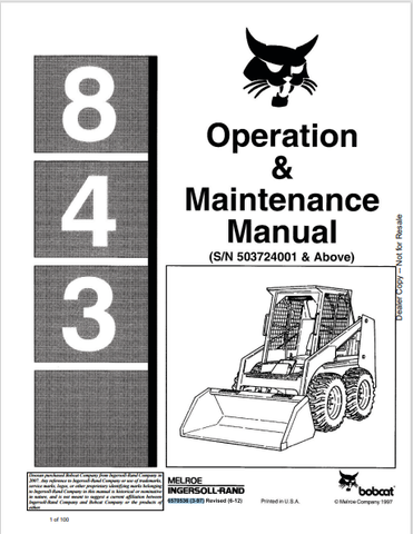 Discover the comprehensive BOBCAT 843 Operation & Maintenance Manual (6570536) in PDF format. Ensure optimal performance and longevity of your equipment.