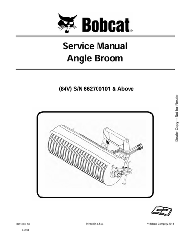  Discover the comprehensive service manual for the BOBCAT 84V Angle Broom (6901448). Download the PDF for essential maintenance and repair guidance.