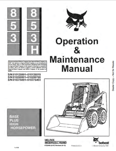  Discover the comprehensive BOBCAT 853 and 853H Operation & Maintenance Manual (6566611) in PDF format. Essential for effective equipment management.