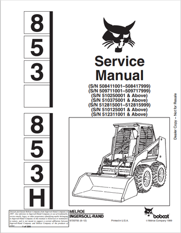 Discover the comprehensive service manual for the BOBCAT 853 and 853H. Download the PDF file (6720755) for detailed maintenance and repair guidance.