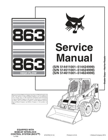 Unlock the full potential of your BOBCAT 863 or 863H Skid Steer Loader with the comprehensive Service Manual (Part No. 6724799). This PDF file is an essential resource for maintenance and repair, providing detailed diagrams, troubleshooting tips, and step-by-step instructions tailored for models from 2010 to 2012. Ensure your equipment runs smoothly and efficiently, saving you time and money on costly repairs. Invest in this manual today and keep your skid steer loader in peak condition!