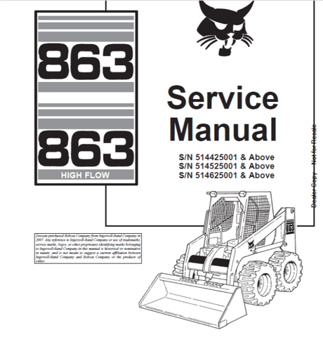 Discover the ultimate resource for maintaining your BOBCAT 863 and 863 High Flow Loader with the comprehensive Service Manual (Part Number: 6900648). This PDF file is designed to provide you with detailed insights and step-by-step instructions, ensuring that you can keep your equipment running smoothly and efficiently.