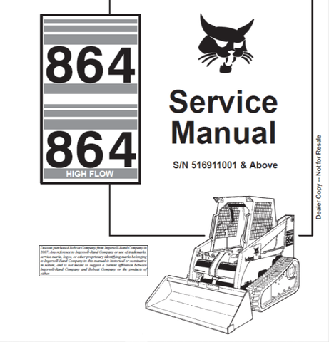 Unlock the full potential of your BOBCAT 864 and 864 High Flow Loader with the comprehensive Service Manual (Part Number: 516911001). This PDF file is an essential resource for both seasoned professionals and DIY enthusiasts, providing detailed insights into maintenance, troubleshooting, and repair procedures tailored specifically for your loader model.