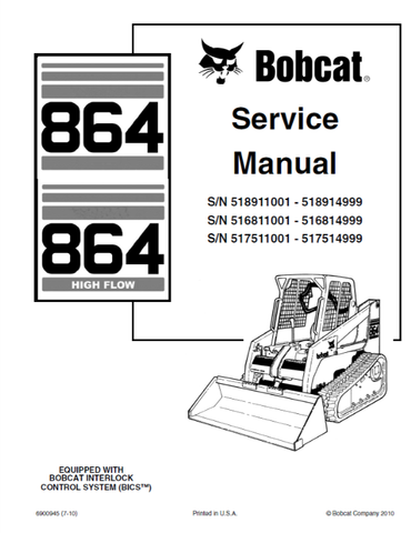 Unlock the full potential of your BOBCAT 864 and 864 High Flow with the comprehensive Service Manual (Part Number: 6900945). This PDF file is an essential resource for operators and technicians alike, providing detailed insights into maintenance, troubleshooting, and repair procedures tailored specifically for your equipment.