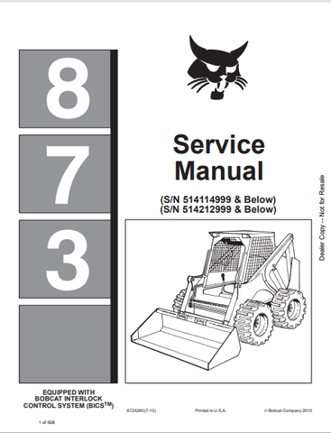 Discover the comprehensive BOBCAT 873 Service Manual (6724280) in PDF format. Access detailed maintenance and repair information for optimal performance.