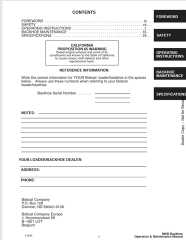 BOBCAT 905B (6566554) OPERATION AND MAINTENANCE MANUAL PDF FILE