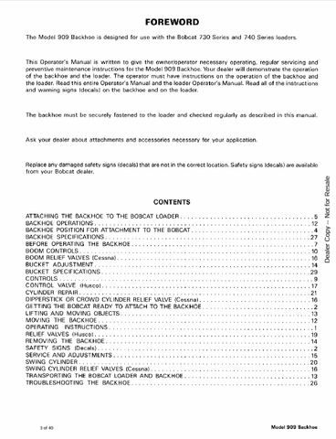 BOBCAT 909 BACKHOE (6556867) OPERATION AND MAINTENANCE MANUAL PDF FILE