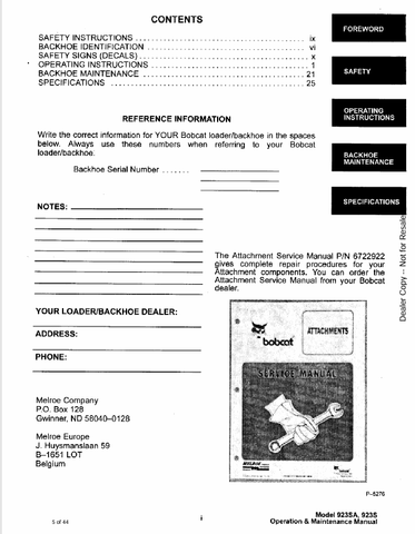 BOBCAT 923SA, 923S (6570937) OPERATION AND MAINTENANCE MANUAL PDF FILE