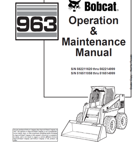 Enhance your operational efficiency with the BOBCAT 963 Loader Operation & Maintenance Manual (Part No. 6900792). This comprehensive PDF file is designed to provide you with essential information for the effective use and upkeep of your loader, ensuring optimal performance and longevity.