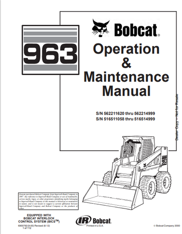 Discover the comprehensive BOBCAT 963 Operation & Maintenance Manual (6900792) in PDF format. Ensure optimal performance and longevity of your equipment.