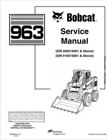  Discover the comprehensive BOBCAT 963 Service Manual (6900988) in PDF format. Access detailed maintenance and repair information for optimal performance.