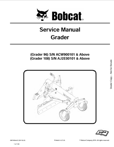 Discover the comprehensive BOBCAT 96, 108 Grader Service Manual (6987469) in PDF format. Access essential maintenance and repair information for your equipment.