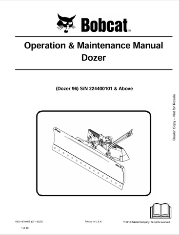 Discover the comprehensive BOBCAT 96 Dozer Operation & Maintenance Manual (6903167) in PDF format. Essential for optimal performance and upkeep.