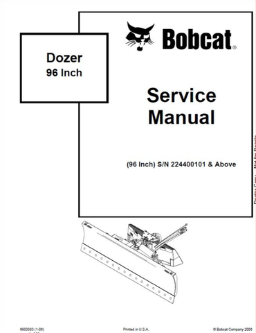 Unlock the full potential of your BOBCAT 96 Inch Dozer with our comprehensive Service Repair Workshop Manual, available in a convenient PDF format. This essential guide is designed to provide you with detailed instructions, diagrams, and troubleshooting tips to keep your equipment running smoothly and efficiently.