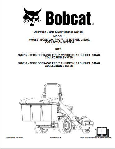 Discover the BOBCAT 970652 - BOSS-VAC PRO™ 12 Bushel Collection System manual. Access essential operation, parts, and maintenance information in PDF format.