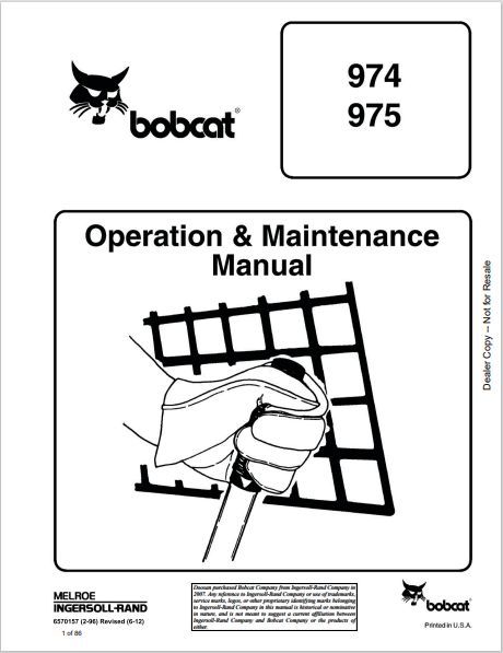 Discover the comprehensive operation and maintenance manual for BOBCAT 974 and 975. Download the PDF file (6570157) for essential guidelines and tips.