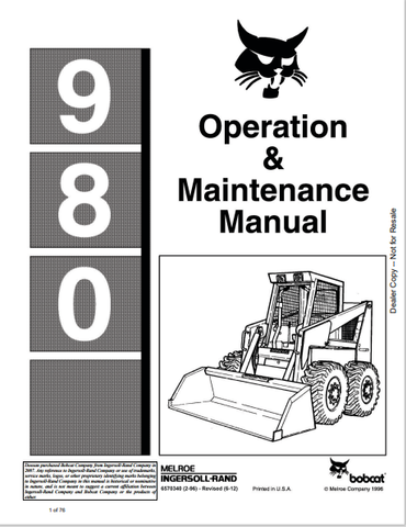 Discover the comprehensive BOBCAT 980 Operation & Maintenance Manual (6570340) in PDF format. Ensure optimal performance and longevity of your equipment.
