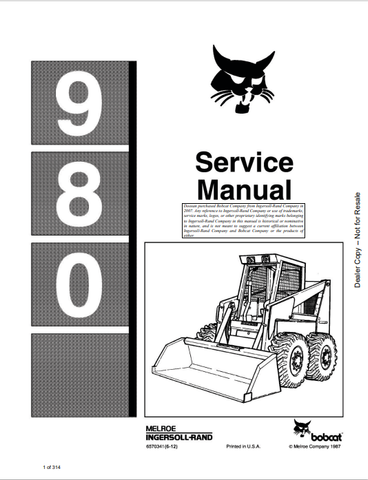 Access the BOBCAT 980 Service Manual (6570341) in PDF format. Get detailed maintenance and repair information to keep your equipment running smoothly.