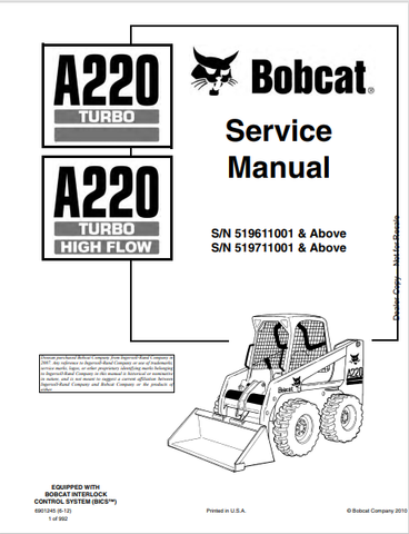  Discover the comprehensive service manual for the BOBCAT A220 Turbo High Flow (6901245). Download the PDF for essential maintenance and repair guidance.