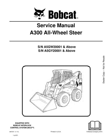 Unlock the full potential of your BOBCAT A300 with the comprehensive Service Manual (Part Number: 6987047). This PDF file is an essential resource for maintenance and repair, covering models A5GW20001, A5GY20001, and beyond. With detailed diagrams, troubleshooting tips, and step-by-step instructions, you can ensure your equipment runs smoothly and efficiently. Invest in this manual today to save time and money on repairs while extending the life of your machine.