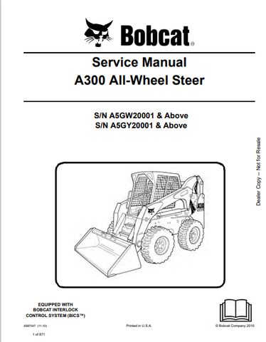 Discover the comprehensive service manual for the BOBCAT A300 All-Wheel Steer. Download the PDF file (6987047) for expert maintenance and repair guidance.