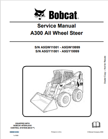 Discover the comprehensive service manual for the BOBCAT A300 All Wheel Steer (6986684). Download the PDF for expert guidance and maintenance tips.