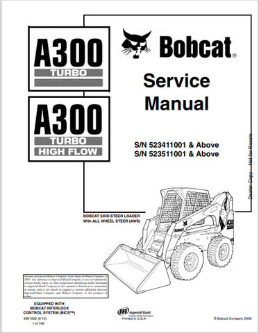 Discover the comprehensive service manual for the BOBCAT A300 Turbo High Flow. Download the PDF file (6901932) for essential maintenance and repair guidance.