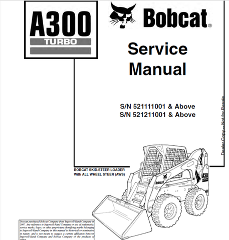 Unlock the full potential of your BOBCAT A300 Turbo Loader with the comprehensive Service Manual (Part Number: 6901756). This PDF file is an essential resource for both seasoned professionals and DIY enthusiasts, providing detailed insights into maintenance, troubleshooting, and repair procedures tailored specifically for your loader model.