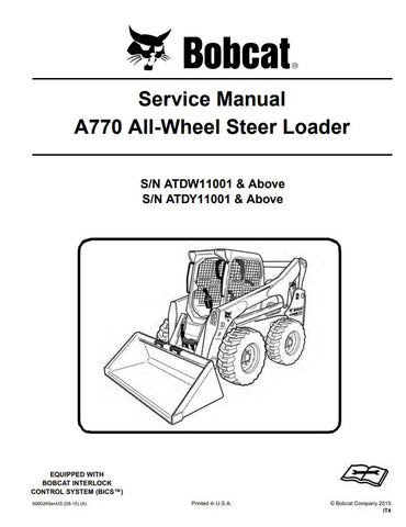 Enhance your maintenance capabilities with the BOBCAT A770 Wheel Steer Loader Service Manual (6990245). This comprehensive PDF file covers models ATDW11001, ATDY11001, and up, providing you with essential information for effective troubleshooting and repairs. With detailed diagrams, step-by-step instructions, and expert tips, this manual ensures you can keep your loader running smoothly and efficiently. Invest in this invaluable resource to save time and reduce downtime, making it a must-have for any BOBCAT