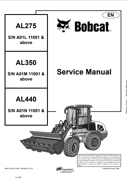 Discover comprehensive service manuals for BOBCAT AL275, AL350, and AL440. Download the PDF file (4950135) for expert maintenance and repair guidance.