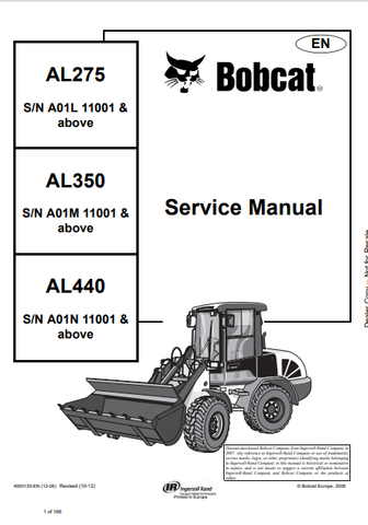 Discover comprehensive service manuals for BOBCAT AL275, AL350, and AL440. Download the PDF file (4950135) for expert maintenance and repair guidance.