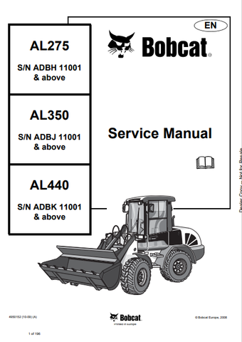 Discover the comprehensive service manual for BOBCAT AL275, AL350, and AL440. Download the PDF file (4950152) for expert maintenance and repair guidance.