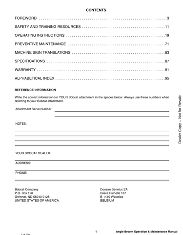 BOBCAT ANGLE BROOM (6901268) OPERATOR MANUAL PDF DOWNLOAD