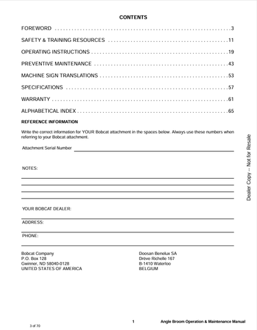 BOBCAT ANGLE BROOM (6901385) OPERATOR MANUAL PDF DOWNLOAD