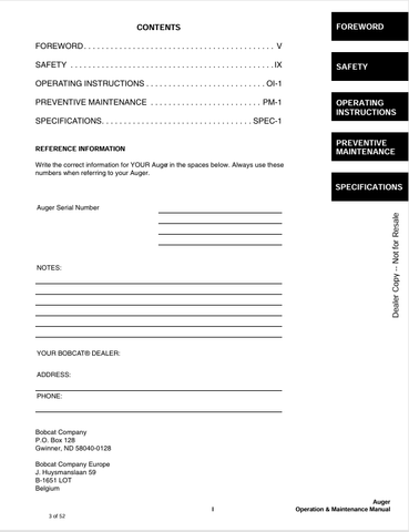 BOBCAT AUGER (6724838) OPERATION AND MAINTENANCE MANUAL PDF FILE